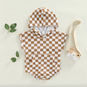 New Boutique Checkered Hooded Baby Romper,  18-24M